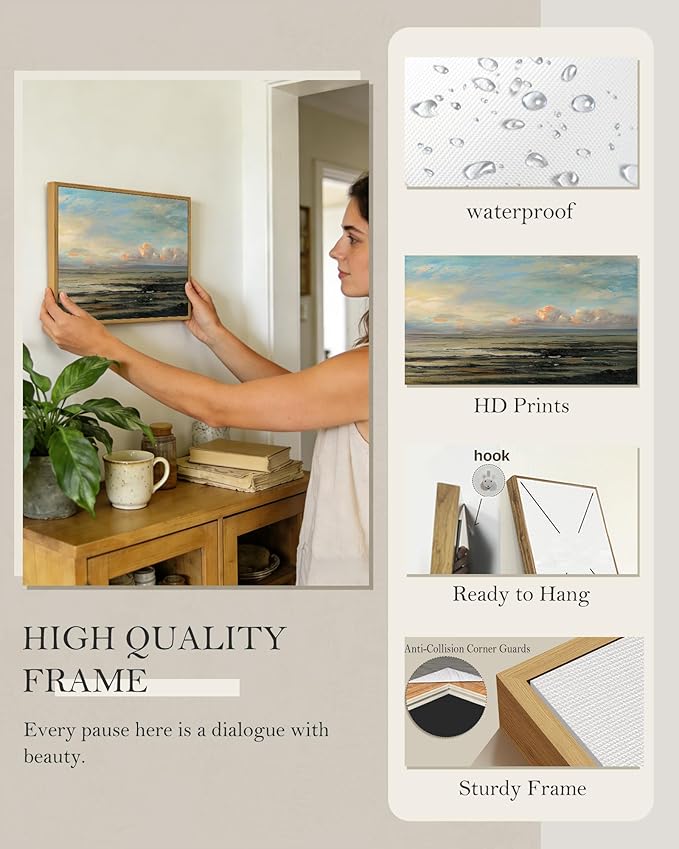 SHENIFY Vintage Framed Wall Art Coastal Sky Landscape Scenery Rustic Home Decor Retro Decorations for Farmhouse Hallway Bedroom Ready to Hang Wall Artwork - 11x14in Natural Framed