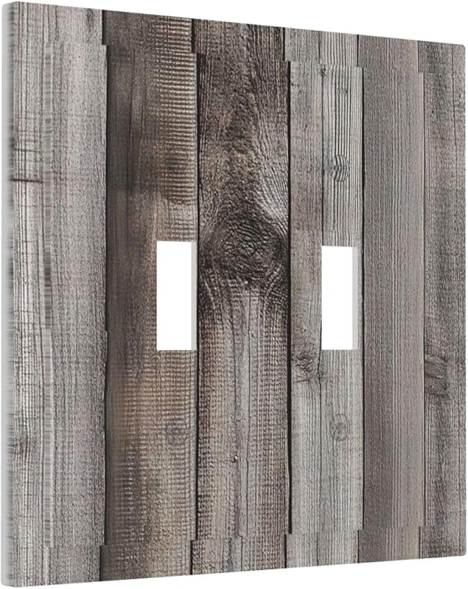 Decorative Switch Plates Vintage Brown Gray Wood Texture 2 Gang Double Toggle Outlet Light Switch Cover Wall Plate Electrical Faceplate For Farmhouse Cabin Decor
