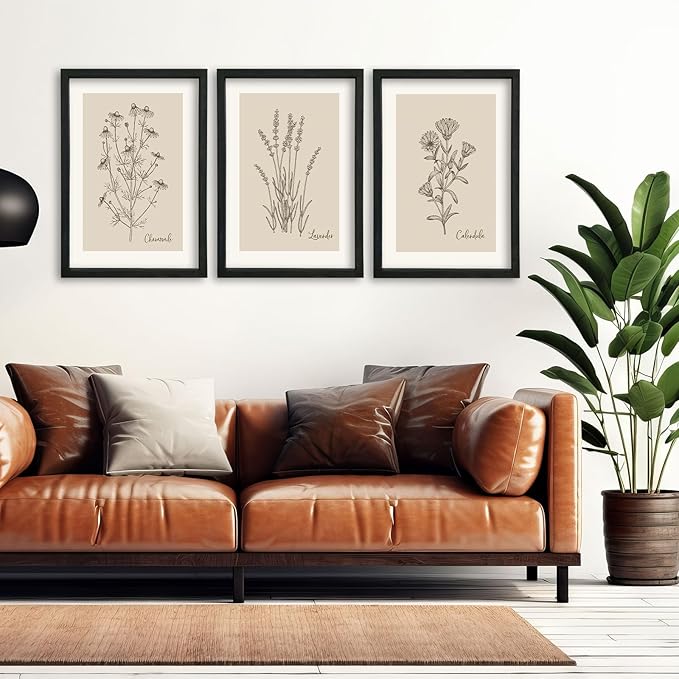 YWJKWLGS Framed Vintage Botanical Wall Art Set of 3, Black Wood Frame Wildflower Prints, Minimalist Rustic Farmhouse Decor, 16x24 inch Art for Living Room Bedroom Office