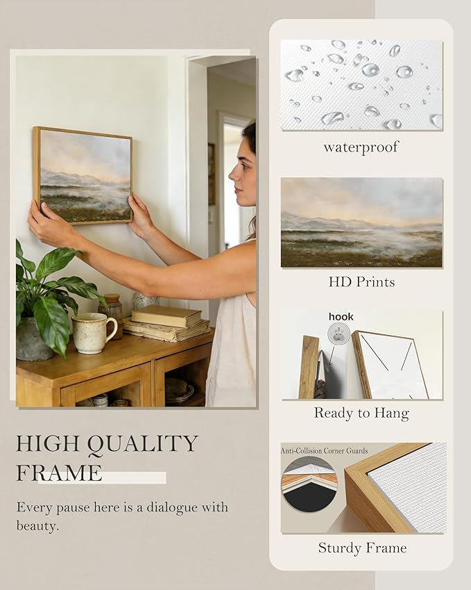 SHENIFY Vintage Framed Wall Art Rustic Foggy Mountain Landscape Scenery Home Decor Retro Wilderness Decorations for Farmhouse Bedroom Ready to Hang Wall Artwork - 11x14in Natural Framed