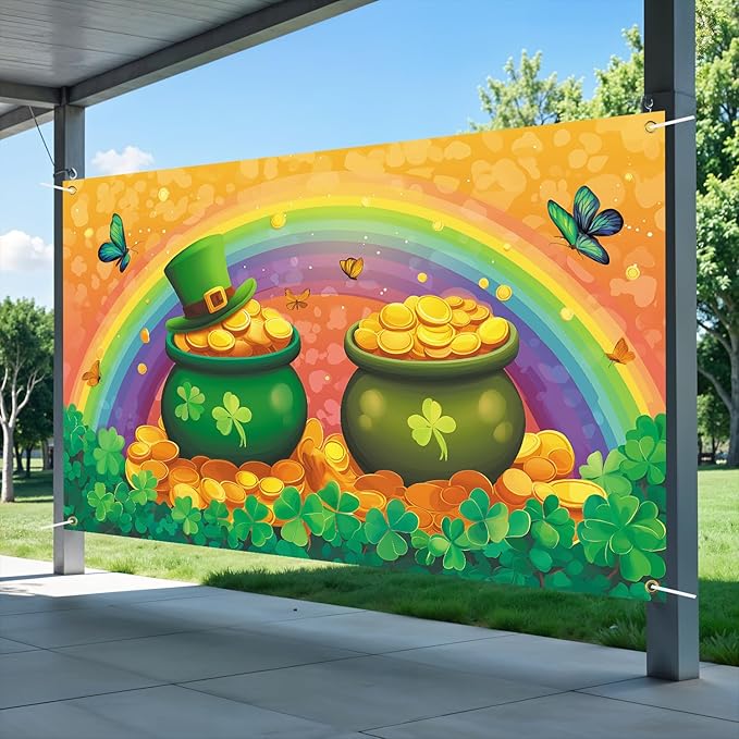 St Patricks Day Banner Backdrop 71"x43" St Patrick's Day Decorations Shamrocks Happy St. Patrick's Day Holiday Backdrop for Indoor Outdoor Party