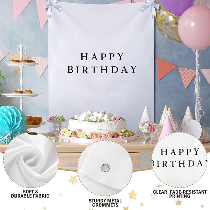Oudain 29×39 Inch Happy Birthday Burlap Banner, Fabric Party Decorations Backdrop, Boho Rustic Photo Props Sign with Hanging String for Birthday Party Indoor Outdoor Yard Wall Decor