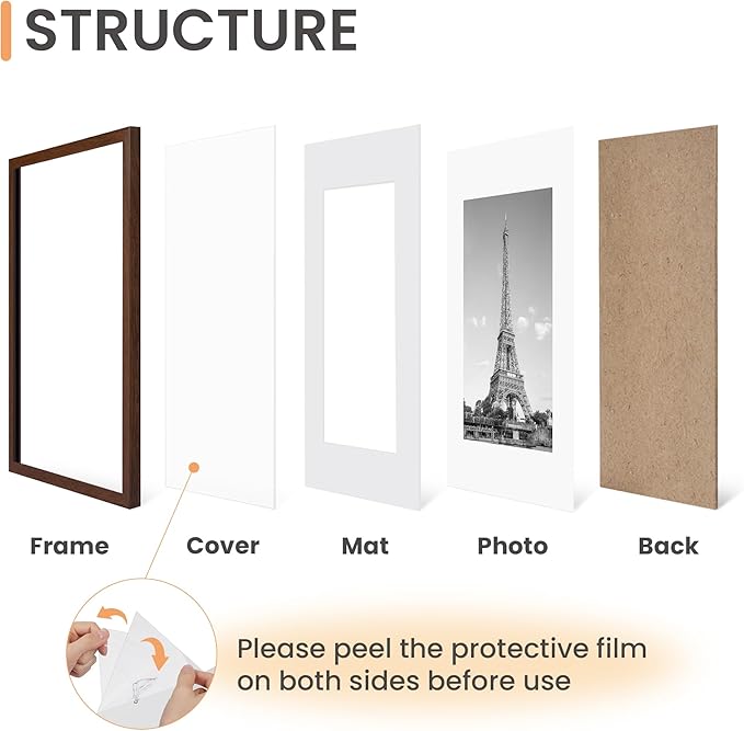 upsimples 16x20 Picture Frame Set of 5, Display Pictures 11x14 with Mat or 16 x 20 Without, Wall Gallery Poster Frames, Brown