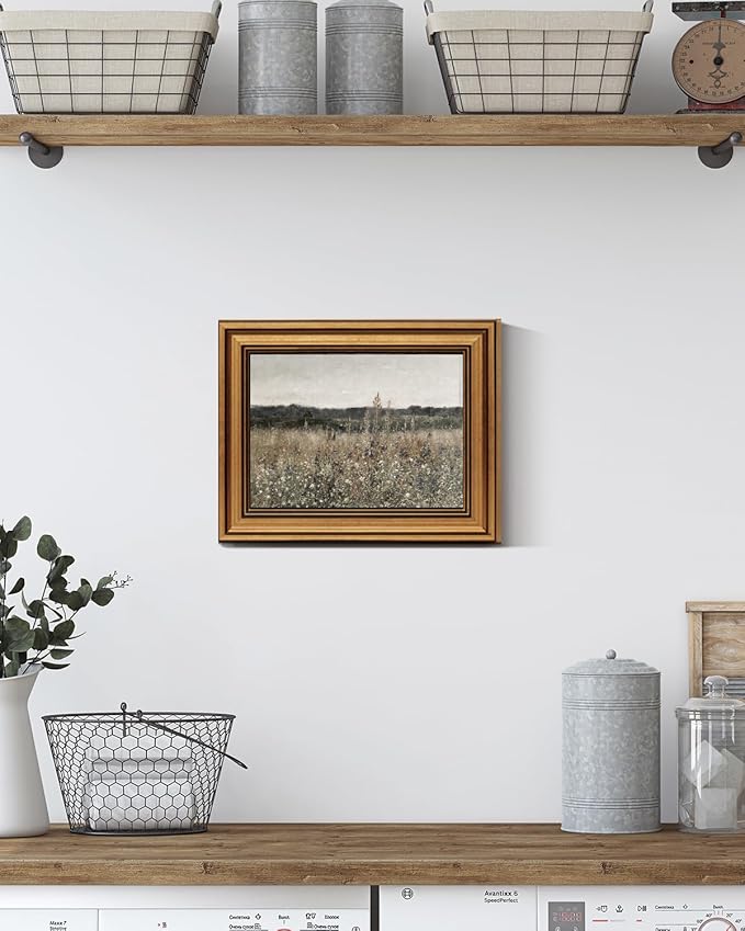 HUARCEY Framed Canvas Wall Art Prints, Living Room Shelf Vintage Art Aesthetic, Wildflower Landscape Paintings Farmhouse Decor, Retro Table Desk Decoration for Bedroom Bathroom, 8x10Inch