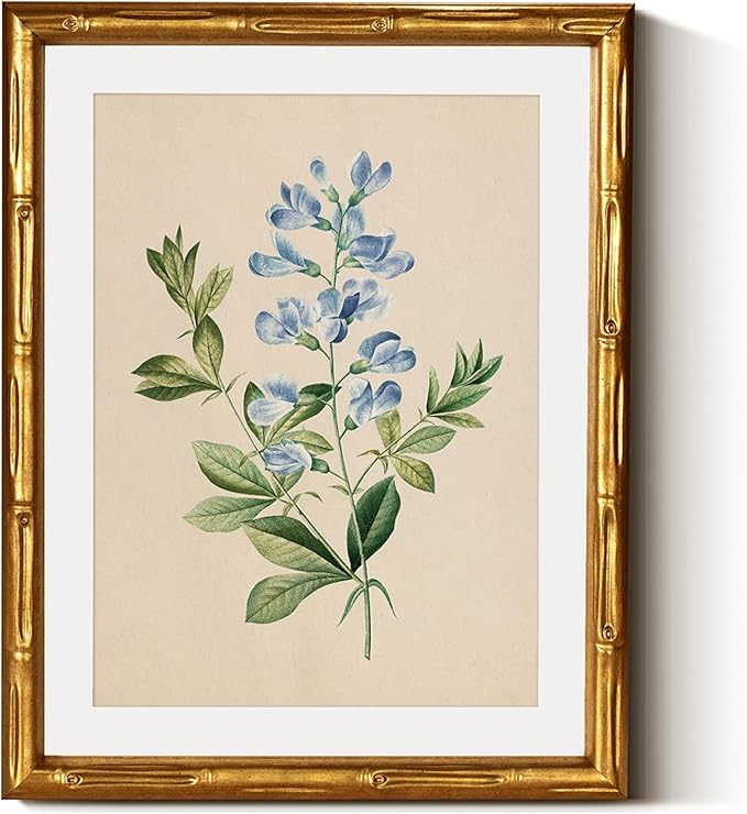 InSimSea Gold Bamboo Framed Canvas Wall Art, Vintage Rosa Chiba Flower Botanical Prints, Farmhouse Picture Frame with Mat, Victorian Home Wall Decor for Kitchen Living Room Bedroom, 11x14inch