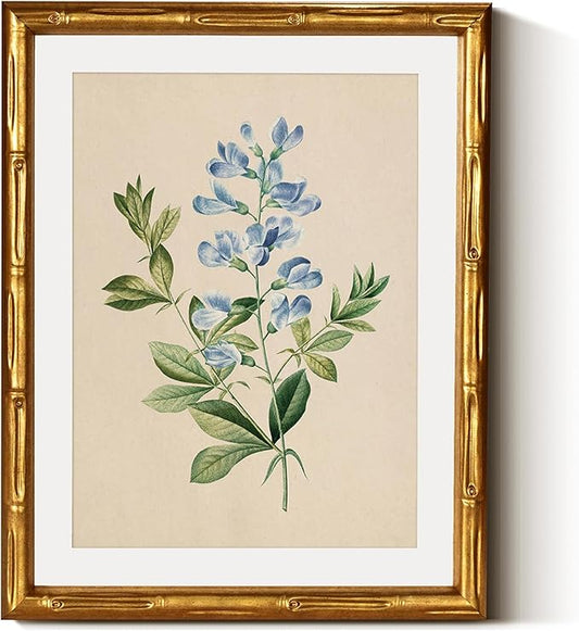 InSimSea Gold Bamboo Framed Canvas Wall Art, Vintage Rosa Chiba Flower Botanical Prints, Farmhouse Picture Frame with Mat, Victorian Home Wall Decor for Kitchen Living Room Bedroom, 11x14inch