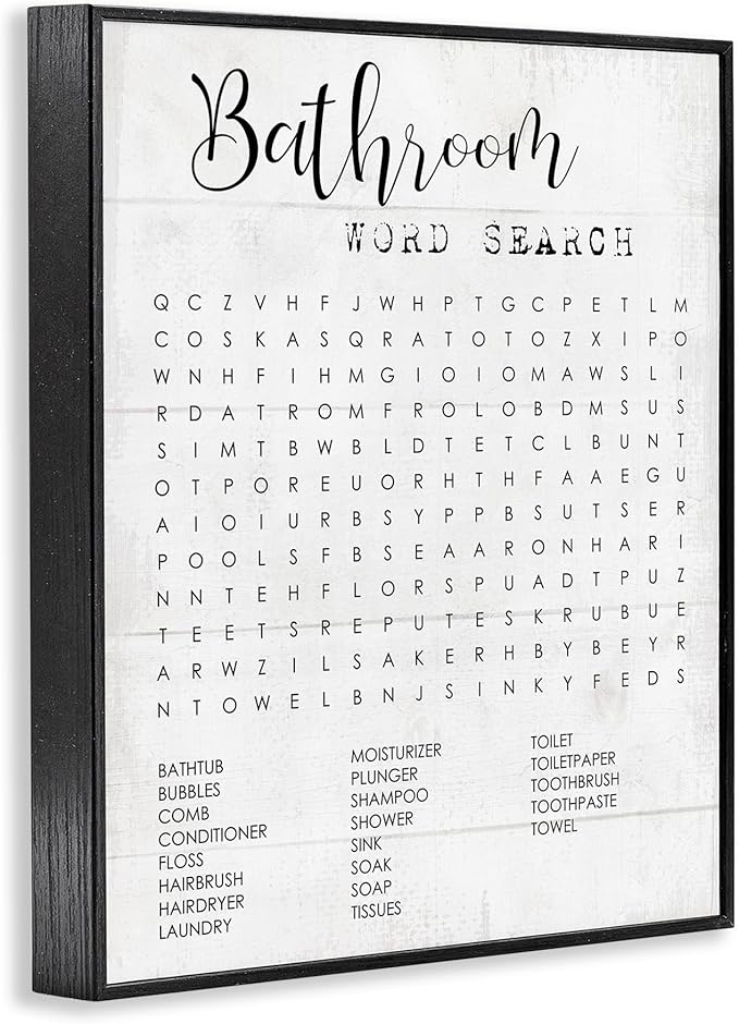 Stupell Industries Bathroom Word Search Fun Family Word Design Framed Giclee Art Design By Artist Daphne Polselli, 24 x 30, Black Framed
