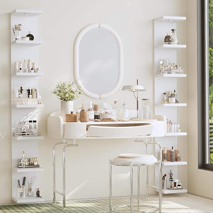 Versatile 7 Tier Wall Shelf Unit,White Lack Wall Shelf,Display Floating Shelf with LED Remote Control Light