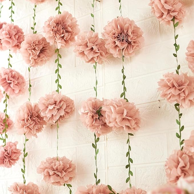 Homarkable Nude Pink Tissue Paper Pom Pom Garlands, Paper Flowers for Birthday Decorations, Baby Shower, Wedding Engagement, Bridal Shower, Spring Summer Party Decorations, 4 Pcs