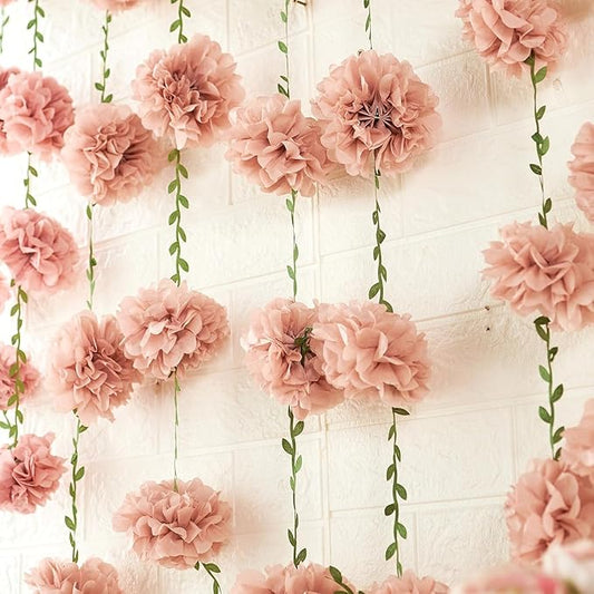 Homarkable Nude Pink Tissue Paper Pom Pom Garlands, Paper Flowers for Birthday Decorations, Baby Shower, Wedding Engagement, Bridal Shower, Spring Summer Party Decorations, 4 Pcs