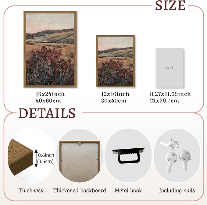Clicyre Moody Mountain Wildflower Landscape Wall Art, Farmhouse Rustic Floral Canvas Print, Moody Vintage Country Botanical Nature Wall Decor for Living Room Bedroom Entryway Wood Framed 16x24 Inch