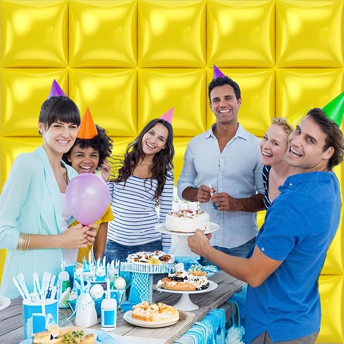 36pcs Yellow Square Foil Balloons Wall Backdrop with 79pcs Balloon Garland Arch Kit, Double Sided Balloon for Birthday Baby Shower Bridal Shower Anniversary Prom Graduation Party Decorations