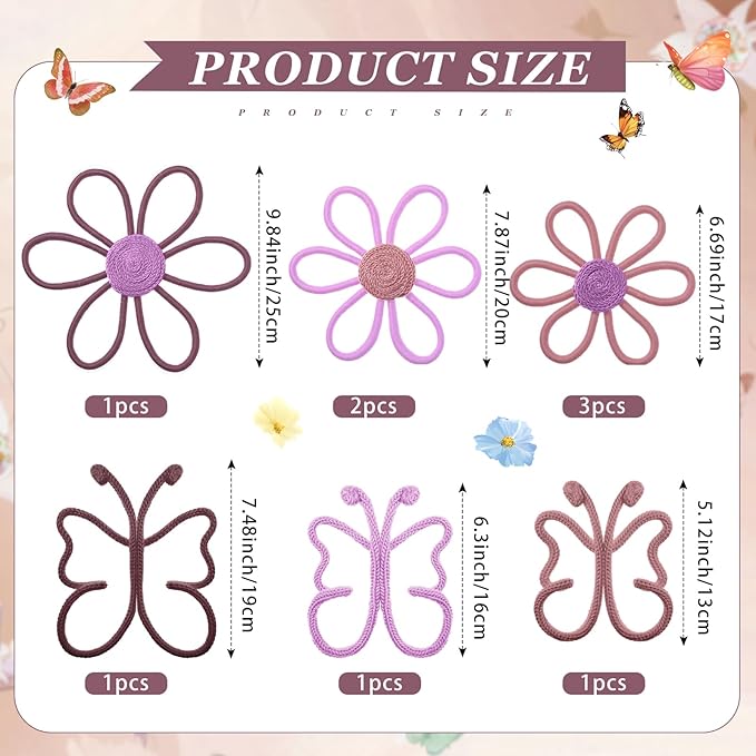 Wesiti 9 Pcs Boho Nursery Decor 3 Size Daisy Flower and Butterflies Woven Macrame Wall Hanging for Home Nursery Bedroom Dorm Wall Art(Fresh Color)