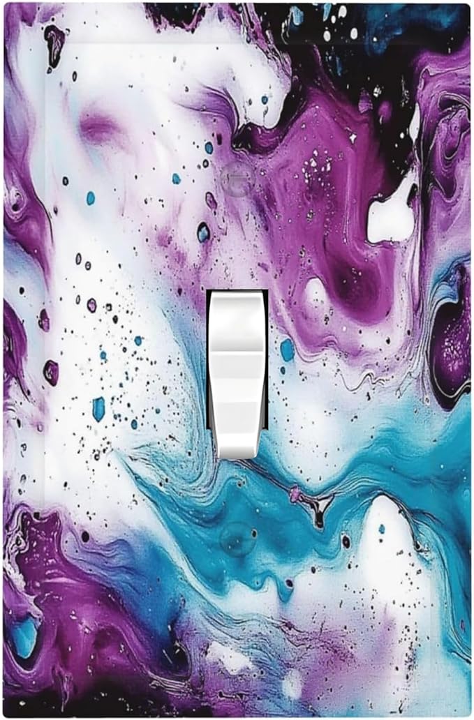 Decorative Light Switch Cover Purple Blue Swirl Marble Tiles 1 Gang Single Toggle Device Electrical Faceplate Switchplates Decorator Outlet Wall Plate For Bed Room Living Room Decor