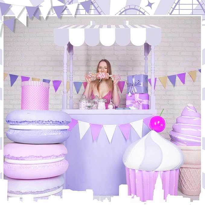 Tallew 4 Pcs 3D Circus Awning Wall Decoration Carnival Awning for Halloween Carnival Theme Party Classroom Decorations(Purple and White)