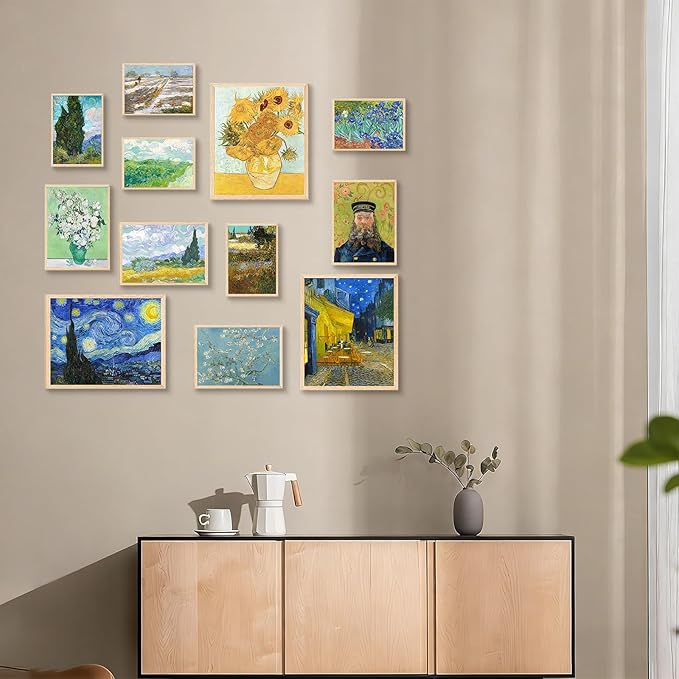 KBKBART Vintage Eclectic Wall Art Prints Set of 12, Abstract Eclectic Wall Decor Van Gogh Maximalist Famous Artist Painting Pictures, Trendy Maximalism Poster for Aesthetic, Unframed