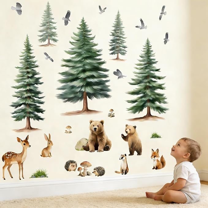 Woodland Animal Wall Decals for Baby: Forest Theme Removable Vinyl Wall Decals Nursery Kids Room Toddler Kids Ages 0-12 Years