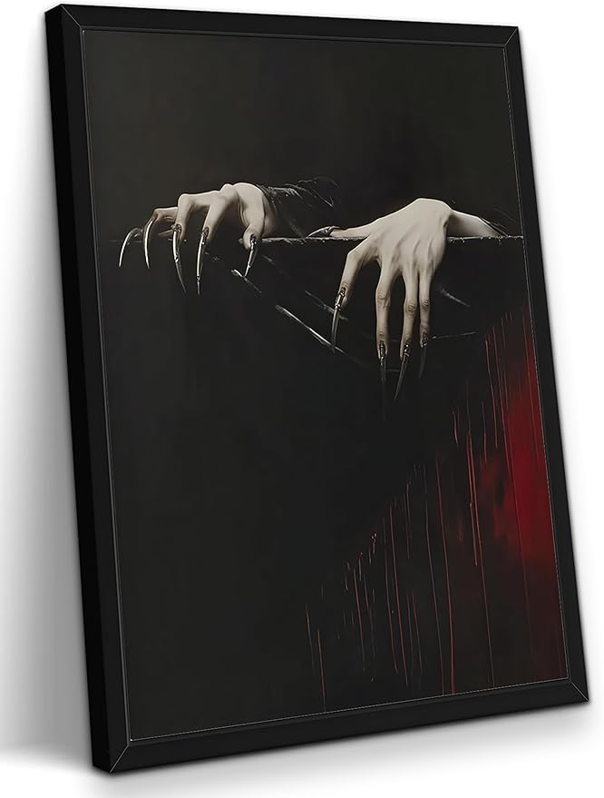 Framed Gothic Clawed Hands Dracula Vampire Canvas Wall Art for Home Decor - Halloween Dark Academia Moody Picture Prints, Occult Spooky Goth Paintings Wall Decor for Corridor 12x16 inch