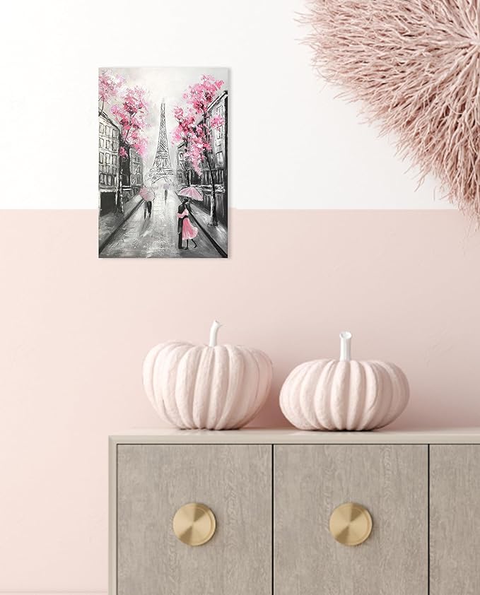YPY Abstract Paris Canvas Wall Art: Pink and Grey Room Decor for Teen Girls Black White Artwork Eiffel Tower Picture Print Painting Paris Decor for Bedroom Bathroom 10" x 15"
