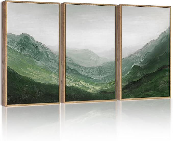 SHENIFY Fog Pine Green Tree Forest Canvas Wall Art 11x14in Framed Nordic Nature Modern Mountain Artwork Prints Decor - Natural Framed