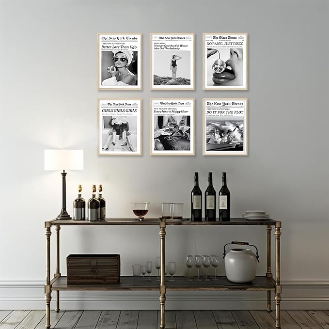 TWNSLLA Trendy Newspaper Wall Art Woman Searches For Where Men Get The Audacity Posters Prints,New York Times Wall Art Canvas,Vintage Bart Cart Decor Retro Girl Dorm Room Decor Aesthetic,8x10inchx6pcs,Unframed