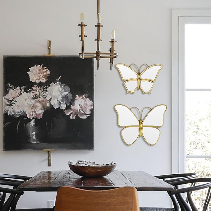 Decorative Butterfly Wall Mirror with Gold Plastic Frame (9.8 x 6.3 inch)