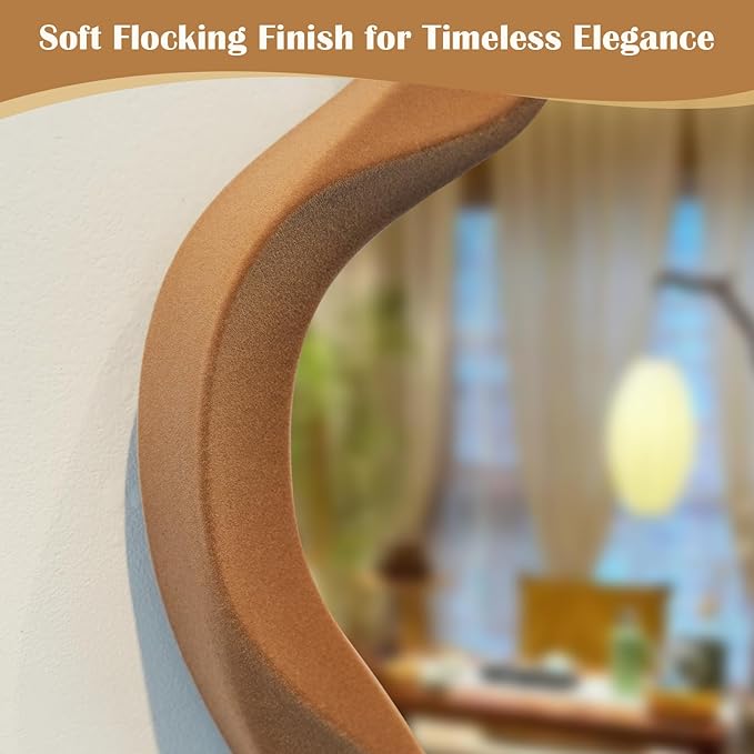 Wavy Mirror Wall Decor for Girly Bedroom, 13.8x29.9 Cute Abstract Decorative Mirrors for Modern Apartment Nursery Room Decoration, Large Hanging Wall Art Above Dresser Desk Table Decor (Brown)