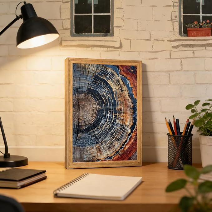 IBHJSART Framed Tree Ring Canvas Wall Art Vintage Colorful Wood Stump Painting Prints Modern Minimalist Pictures Neutral Nature Rustic Farmhouse Decor Living Room Bedroom Bathroom Office