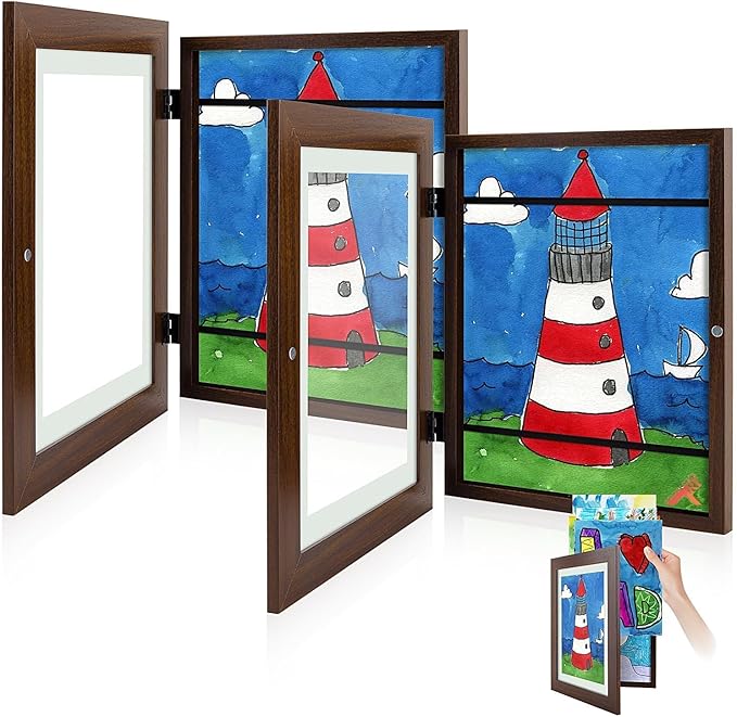 Golden State Art, 8.5x11 Kids Art Frames, Front-Opening Picture Frame Great for Kids Drawings, Artworks, Children Art Projects, Schoolwork, Home or Office (Walnut, Set of 2)
