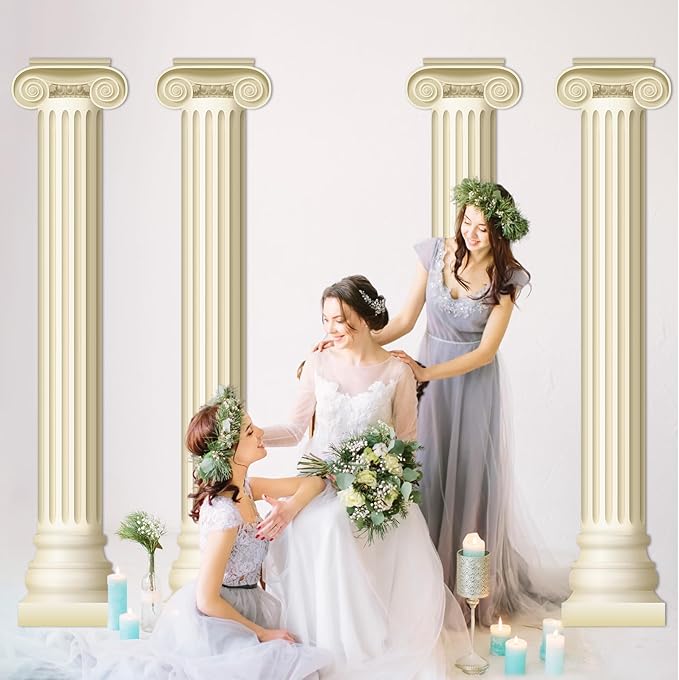 4Pcs Greek Party Wall Decorations Greek Columns Cardboard Pillars Cutouts Ancient Greek Party Decor for Birthday Medieval Renaissance Wall Photo Backdrop Photography Background Supplies