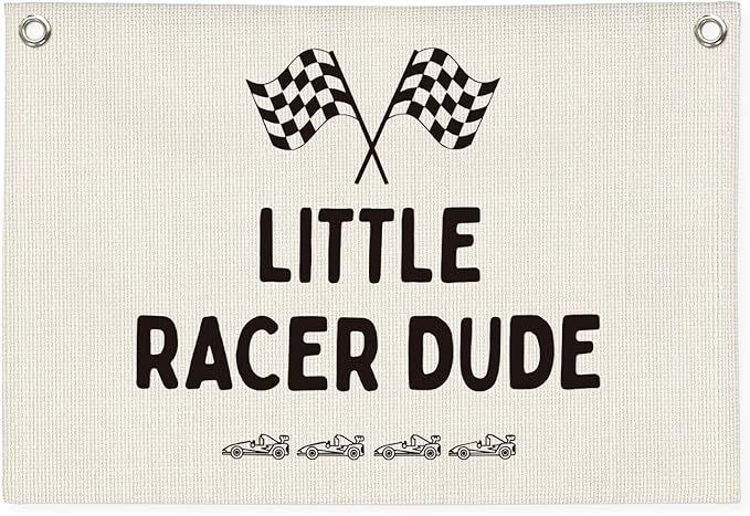 Playroom Decor,Little Racer Dude Canvas Banner,Race Car Room Decor for Boys,Cars Bedroom Decor,Toddler Boy Wall Hanging for Bedroom or Playroom, 30x20 Inch