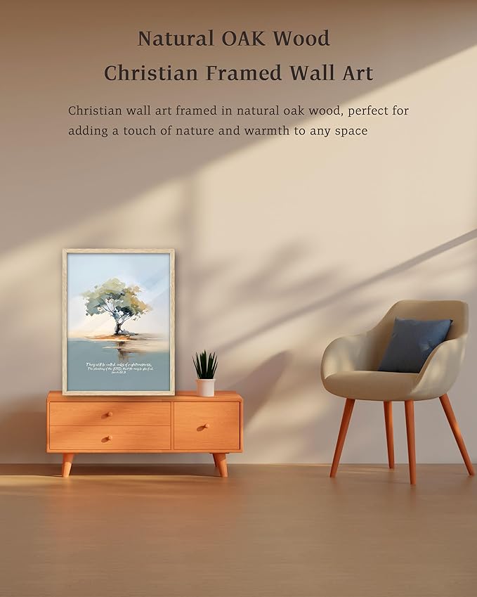 KensTro Natural OAK Wood Nursery Decor Framed Wall Art,12x16 in Inspirational Christian Bible Verse Wall Art,Oaks of LORD Righteousness Isaiah 61:3 Print for Boys Girls Playroom Bedroom Decor Set of 1