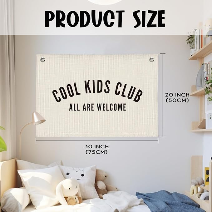 Cool Kids Club Room Decor - Long Live Boyhood Linen Banner Tapestry Wall Hanging Canvas Flag for Toddler Boy Nursery