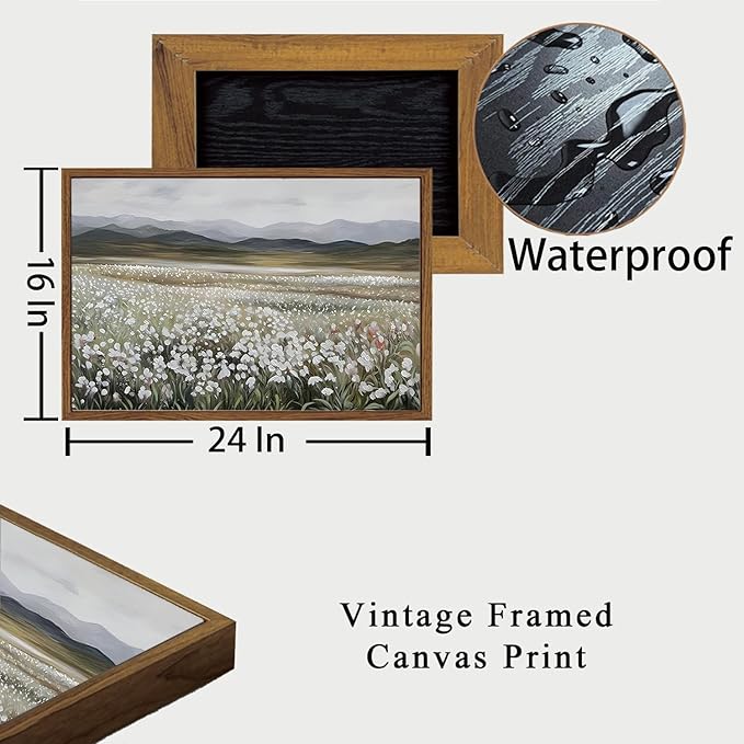 OIQArtOIQ Vintage Wildflowers Landscape Wall Art Framed Floral Natural Scenery Oil Painting Canvas Prints Country Farmhouse Rustic Fall Decor Pictures Kitchen Bedroom Living Room Bathroom
