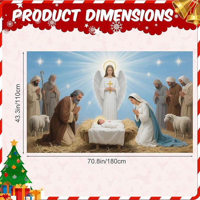 Jesus Nativity Backdrop 71x43Inch Christmas Banner Xmas Party Theme Decorations Christmas Photo Backdrop