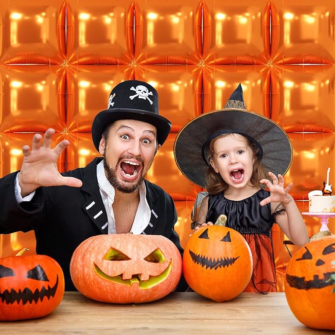 NISOCY Thanksgiving Fall Balloons 25PCS Orange Square Foil Balloons Wall Backdrop Double Sided Orange Balloon Tunnel Arch Kit for Birthday Graduation Wedding Halloween Baby Shower Party Decorations