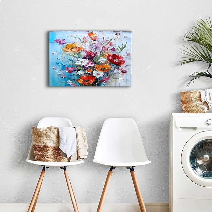 Colorful Flowers Wall Art Wildflowers Wall Decor Farmhouse Floral Picture Canvas Prints Red Orange Poppy Bouquets Picture Painting Abstract Nature Artwork Kitchen Living Room Home Decoration 16x24"