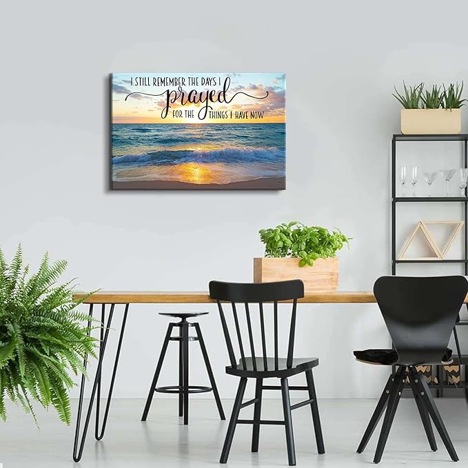 Large Christian Scripture Wall Art Ocean Decor Bible Verses Canvas Prints Pictures Sunset Beach Painting Seascape Poster Natural Modern Artwork for Kitchen Living Room Home Decoration 24x36"