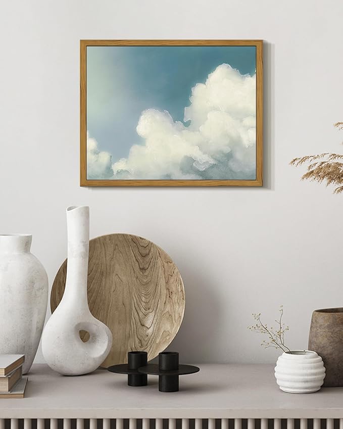 SHENIFY Vintage Framed Wall Art Cloud in Sky Landscape Scenery Rustic Home Decor Retro Decorations for Farmhouse Hallway Bedroom Ready to Hang Wall Artwork - 8x10in Natural Framed