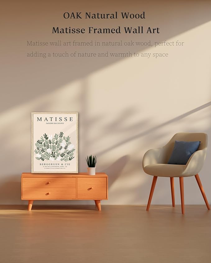 KensTro 12x16 Set of 3 Natural Oak Wood Picture Frame with 3 Matisse Prints,12x16 Minimalist Natural Solid Wooden Picture Frames for 12"x16" Posters,Wall Art,Photos,Prints,Paintings