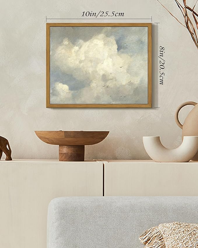 SHENIFY Vintage Landscape Framed Wall Art Sky Cloud Nature Farmhouse Decor Retro Classical Painting for Kitchen Living Room Bedroom Bathroom - 8x10in Natural Framed