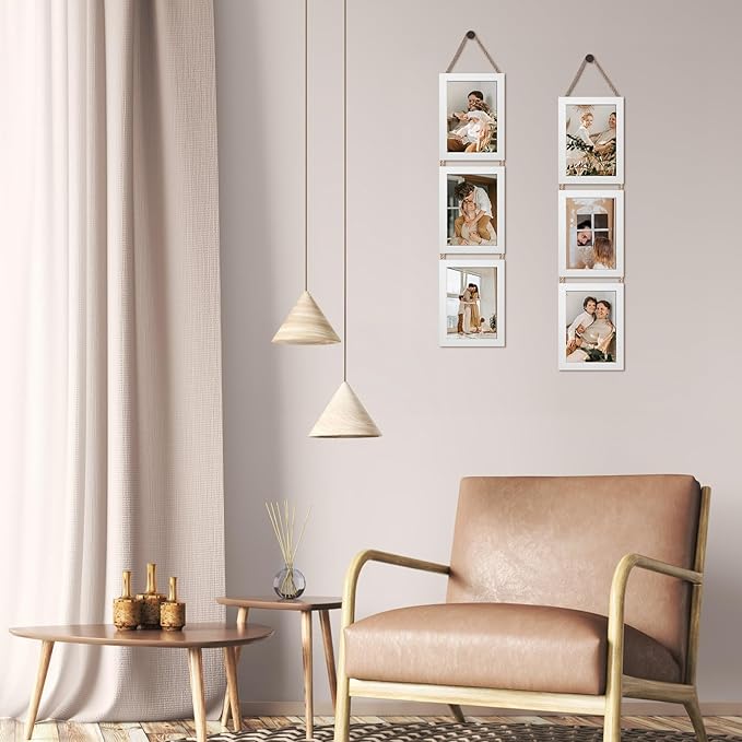 QUTREY 5x7 Collage Picture Frames White, 6 Openings Vertical 5 x 7 Hanging Photo Frames Display 5 by 7 inch Pictures for Wall Decor, 2 Pack