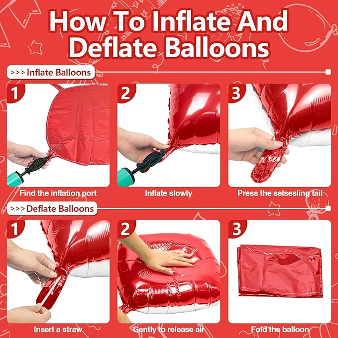 NISOCY 25PCS Red White Square Foil Balloons Wall Double Backdrop Sided Red Pearl White Balloon Tunnel Arch Kit for Christmas Birthday Valentine's Day Baby Shower Wedding Party Decorations