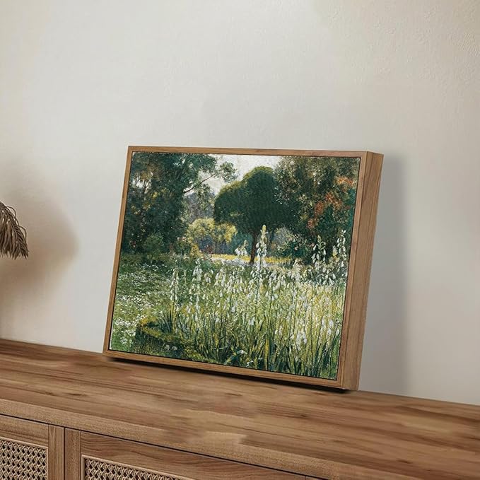 OIQArtOIQ Vintage Framed Wall Art Garden Landscape Canvas Art Prints Rustic Farmhouse Scenery Pictures Wall Decor Modern Cottagecore Paintings Artwork For Bedroom Bathroom Office Living Room