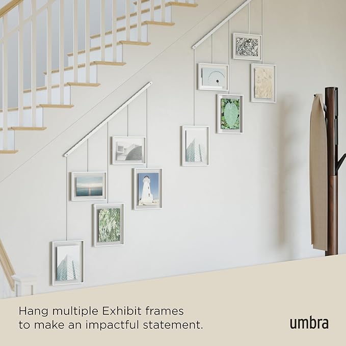 Umbra Exhibit Picture Frame Gallery Set, Adjustable Wall Collage Displays Five Photos (Two 4x6 and Three 5x7), Set of 5, White