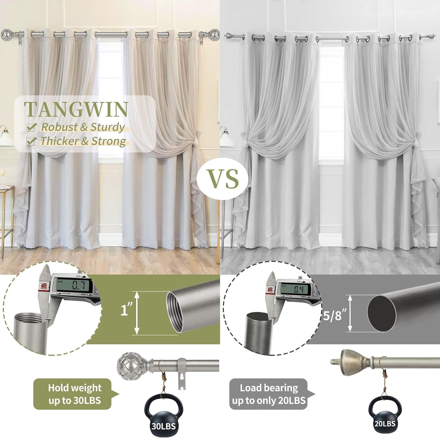 Silver Adjustable Curtain Rods for Windows:66-120 Inch Farmhouse Heavy Duty Curtain Rod for Bedroom Living Room,Boho Decorative Rustic Drapery Rods with Vintage Coastal Finial,Antique Silver