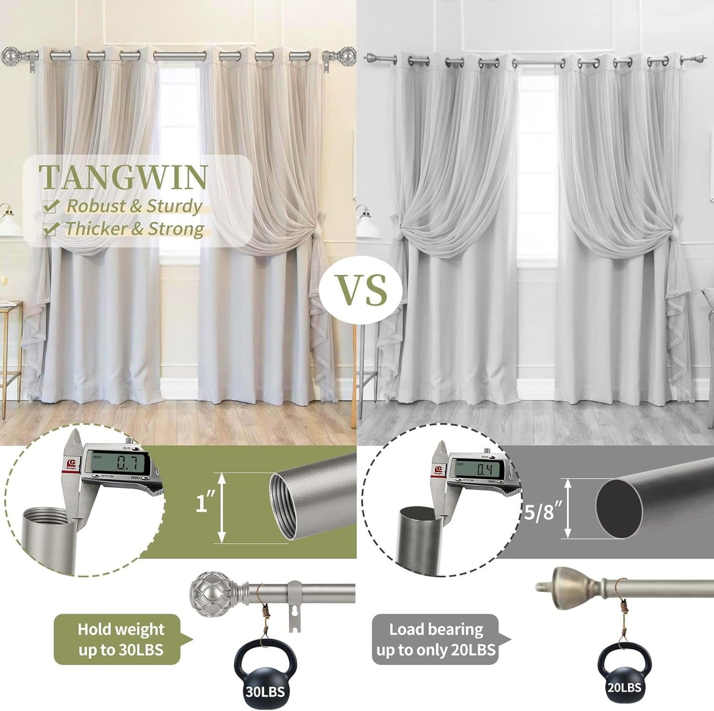 Silver Farmhouse Curtain Rods for Windows:Heavy Duty Adjustable Curtain Rod for Bedroom Living Room,Boho Decorative Rustic Drapery Rods with Vintage Coastal Finial,Antique Silver 2 Pack 18-45"