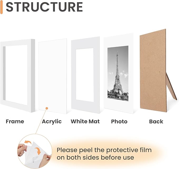 upsimples 8x10 Picture Frame Set of 10, Display Pictures 5x7 with Mat or 8x10 Without, Multi Photo Frames Collage for Wall or Tabletop Display, White