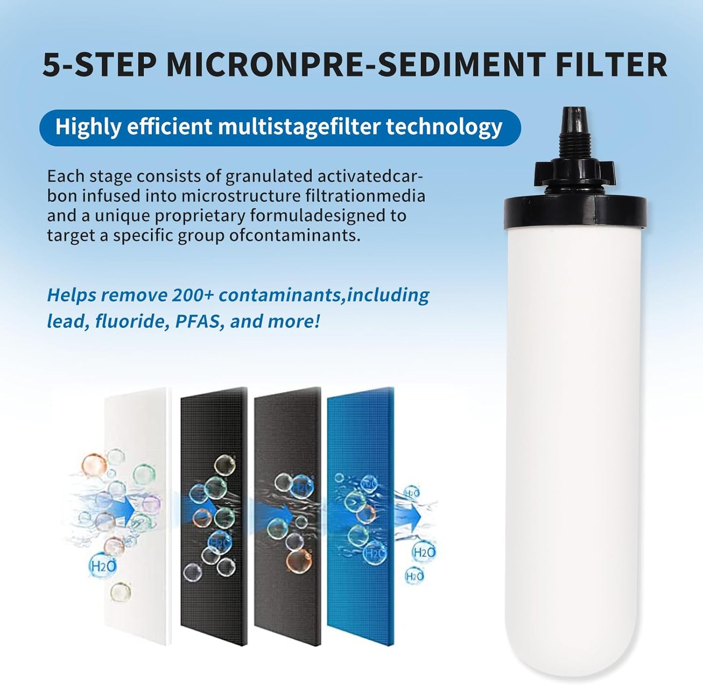 4 PACK 7" Gravity Drinking Water Ceramic Replacement Candle Element Filter with Activated Carbon, 7-Inch Gravity Water Replacement Filter for Basic Gravity Water Filter