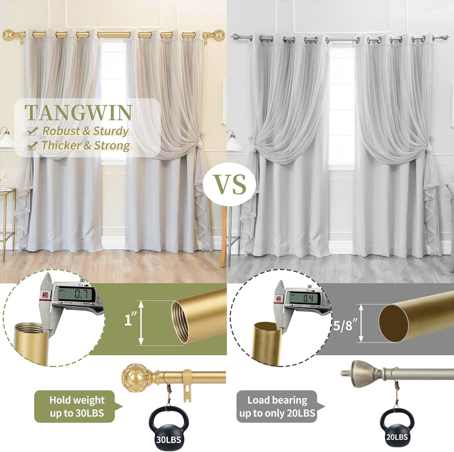 Gold Adjustable Curtain Rods for Windows:36-88 Inch Farmhouse Heavy Duty Curtain Rod for Bedroom Living Room,Boho Decorative Rustic Drapery Rods with Vintage Coastal Texture Finial,Brass Gold